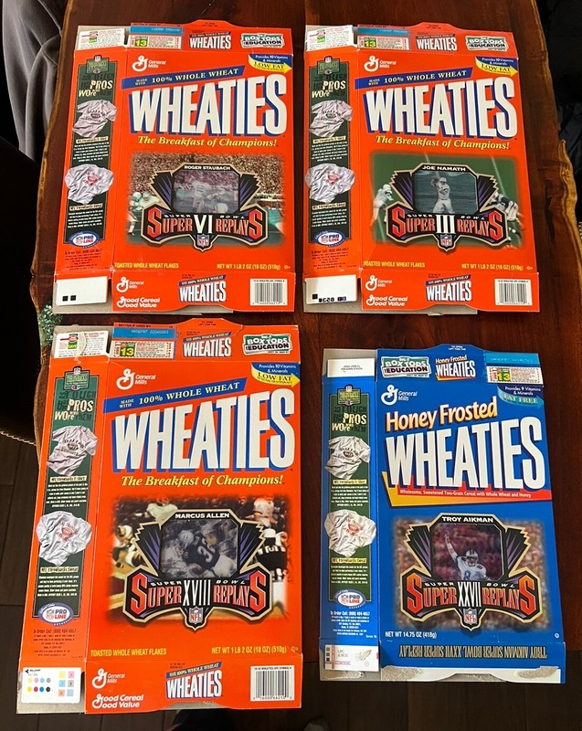 Wheaties Super Bowl NFL collectible cereal boxes ”Super Bowl Replays” set of 4