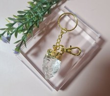 Clear Quartz Raw Crystal Keychain With Gold-Plated Accents Lobster Clasp