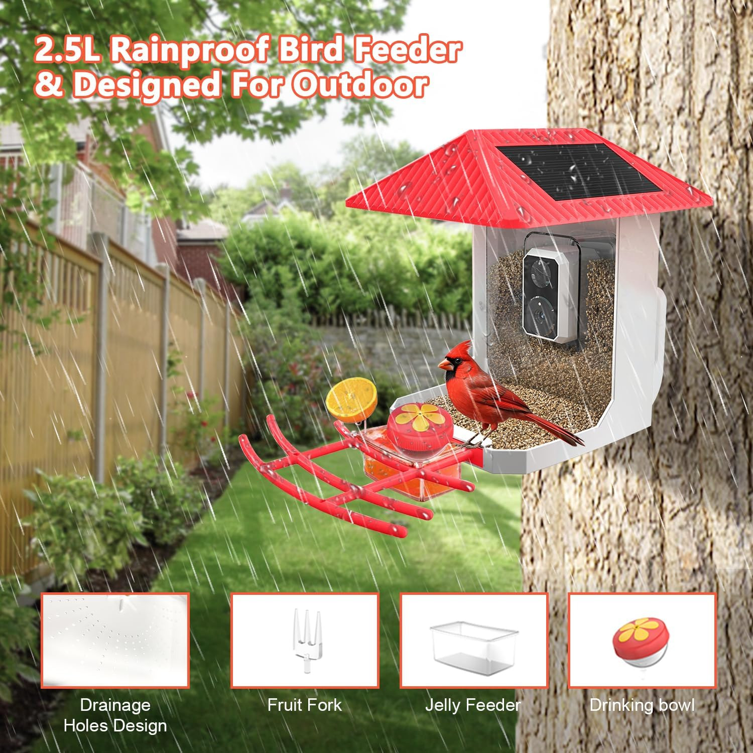 2.5K Smart Bird Feeder with Camera, 5Ghz &2.4Ghz Birds Watching Camera with AI I