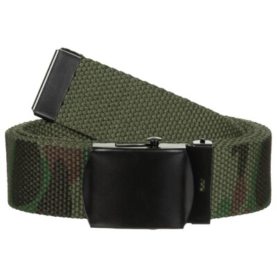 Fabric belt MFH, woodland with black metal buckle, adjustable up to 130 cm