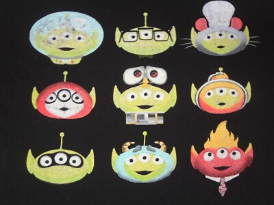 DISNEY PIXAR CHARATERS TOY STORY ALIENS NEMO UP WALL-E BLACK MEDIUM T-SHIRT J4