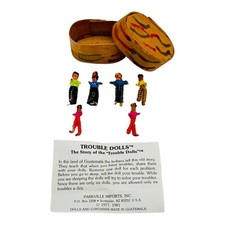 6 Small Guatemalan Worry Dolls In Box Hand Made Trouble Dolls Dollhouse Mini