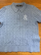 Ralph Lauren Size L Blue Black Label Short Sleeve Cable Knit Polo Sweater