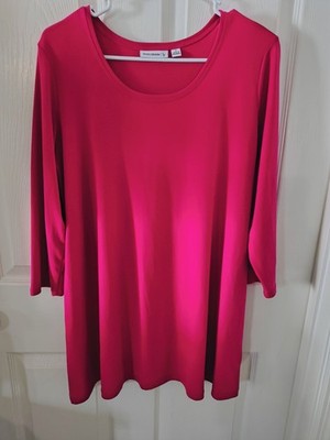 Susan Graver Tunic Top Size M P2P 22 LENGTH 31 Fusia Pink Long Sleeve Boat Neck