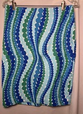 Talbots Size 6 Blue Green Geometric Knee Length Lined Slit Pencil Skirt