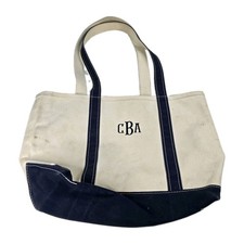 LL Bean Boat and Tote Zip Top Canvas Bag Navy Monogram CBA Made in USA 112644