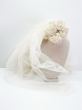 MCM Floral Rhinestone Faux Pearl Bridal Veil Vintage High Low Hand Made