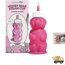 Honey Bear Straw Cup Silicone for Babies Pink, 8 oz. Dishwasher Safe, Food Gr...