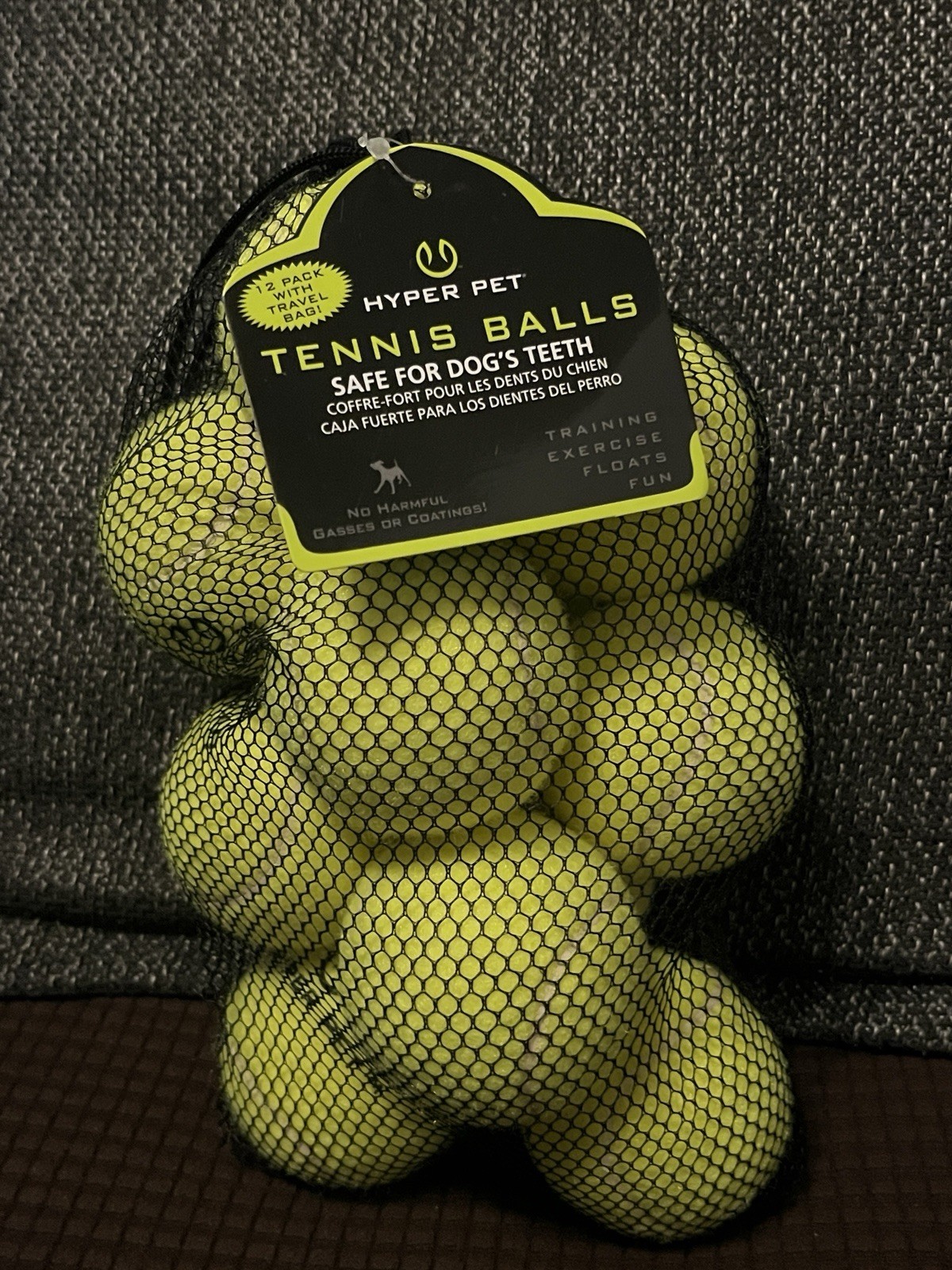 12 Pack Hyper Pet Neon Yellow Tennis Balls w/ Mesh Travel Ba