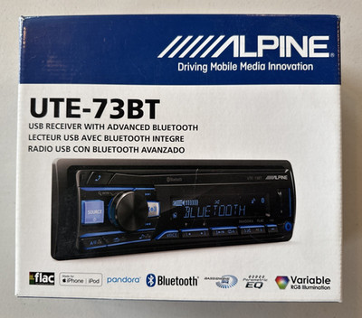 Alpine UTE-73BT, Single-DIN Digital Media Receiver w/ Bluetooth, USB & AUX (OB)