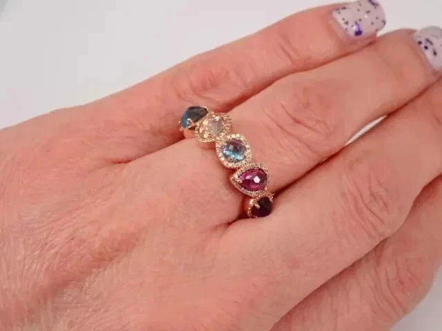 Lab Created Multi Color 3.50Ct Round Cut Wedding Band Ring 14K Rose Gold Plated - Image 4 of 4