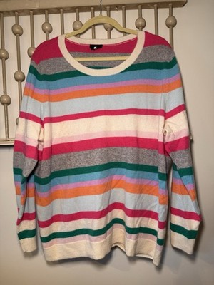 Talbots Plus Pure Cashmere Audrey Sweater 2X Multi Color Stripe Crew Neck Luxury