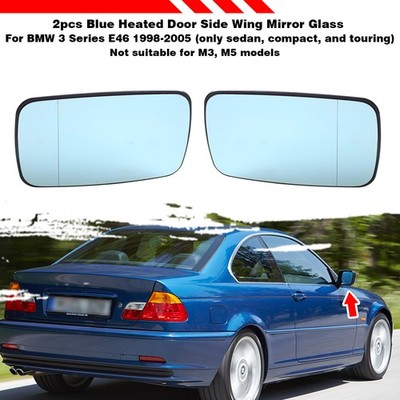 2pcs Blue Door Side Wing Mirror Glass Replacement For BMW 5 Series E39 1997-2003