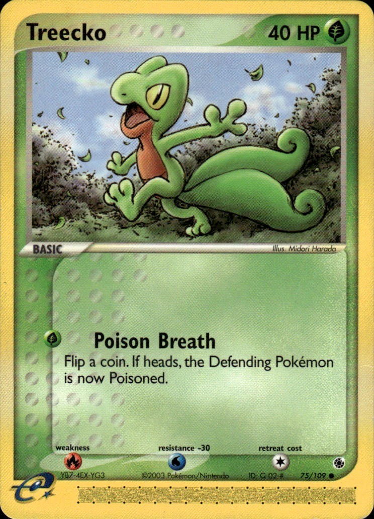 Treecko Common Ruby and Sapphire 75/109 Grass Normal Pokemon Card