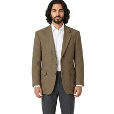 Chaps Ralph Lauren Sport Coat Mens 42R Brown Houndstooth Wool 3-Button Blazer