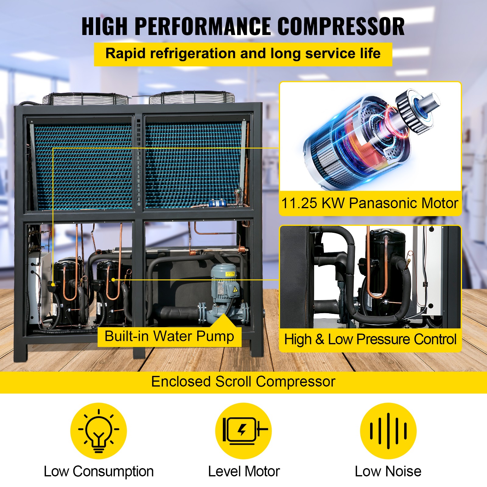 VEVOR Air Cooled Water Chiller Industrial 15Hp 150L Tank for Plastic Industry