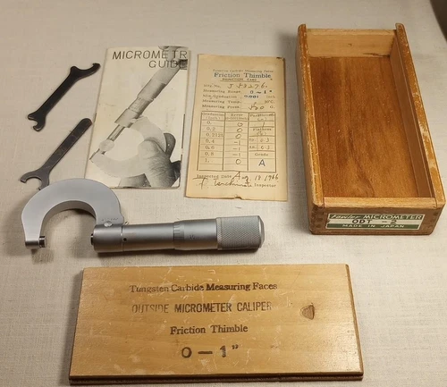 FOWLER ODT-2 MICROMETER MADE IN JAPAN w/ORIGINAL WOOD BOX & WRENCHES circa 1966