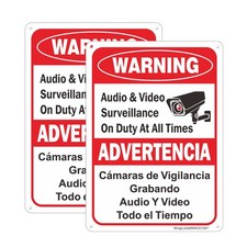 2 Pack Bilingual Audio  Video Surveillance Security Signs, 10x7 Inch Rust-Fr...