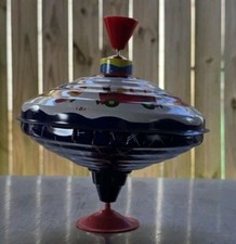 LBZ Spinning Top Metal Train Clown Theme Western Germany 9" Works
