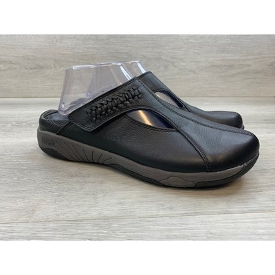 Propet Women's Black Leather Comfort Mules Slip On Shoes 9 M Braided Strap