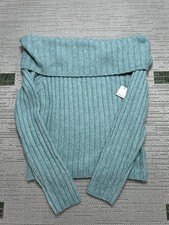 Abercrombie And Fitch Foldover Off The Shoulder Sweater Womens Large Blue NEW
