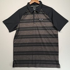 Oakley Hydrolix Mens Golf Polo Regular Fit Black Gray Stripes M