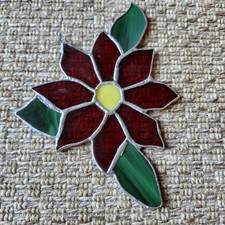Stained Glass Poinsettia  Sun Catcher Christmas Holiday Floral Hanging Window