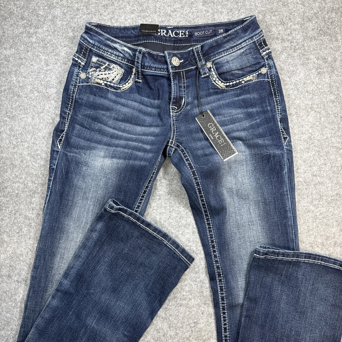 Grace in LA Jeans Women's Distressed Side Stripe Skinny Stretch Jeans