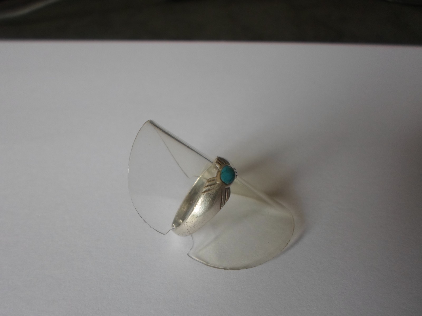 solid silver ring, turquoise cabochon, chiseled, … - image 6