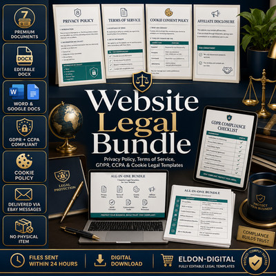 Website Privacy Policy Terms of Service Bundle GDPR CCPA Cookie Legal Template