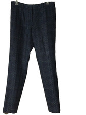 Tory Burch Women Blue Tweed Flat Front Straight Leg Lined Dress Pants Pockets 4
