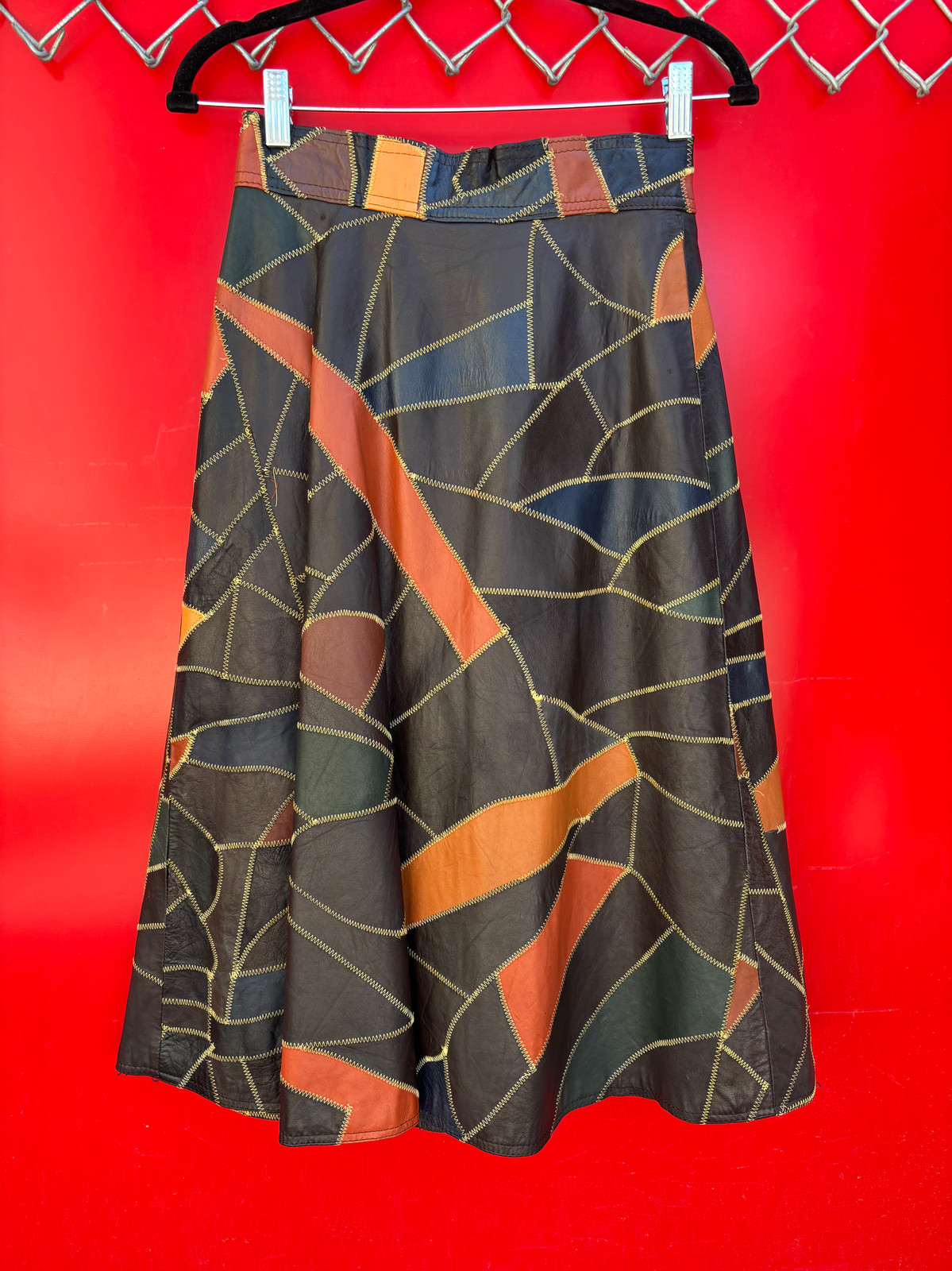 Big Stone Leather Patchwork Skirt - image 5