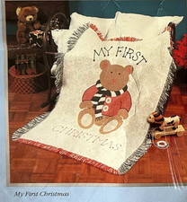 Vintage My First Christmas Baby Blanket 36x48 Woven Jacquard NWT Made USA