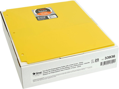 Two-Pocket Heavyweight Poly Portfolio Folder, 3-Hole Punch, 11 X 8.5, Yellow, 25