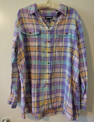 Lands' End fliederfarbene Leinenbluse kariert, Gr. XL, Neu ohne Etikett
