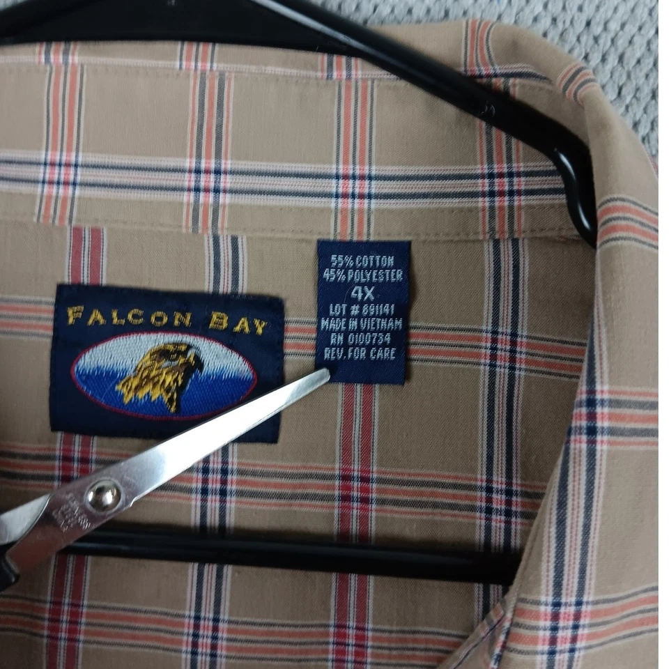 猎鹰湾复古西部衬衫男式 4XL 棕褐色格子珍珠 Snap Rockabilly Rodeo — 第 4/4 张图片