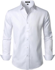 Men'S Stretch Wrinkle Free Dress Shirt Formal Prom Wedding Long Sleeve Button do