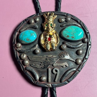 Vintage Native American Sterling Silver Masonic Bolo Tie Signed 