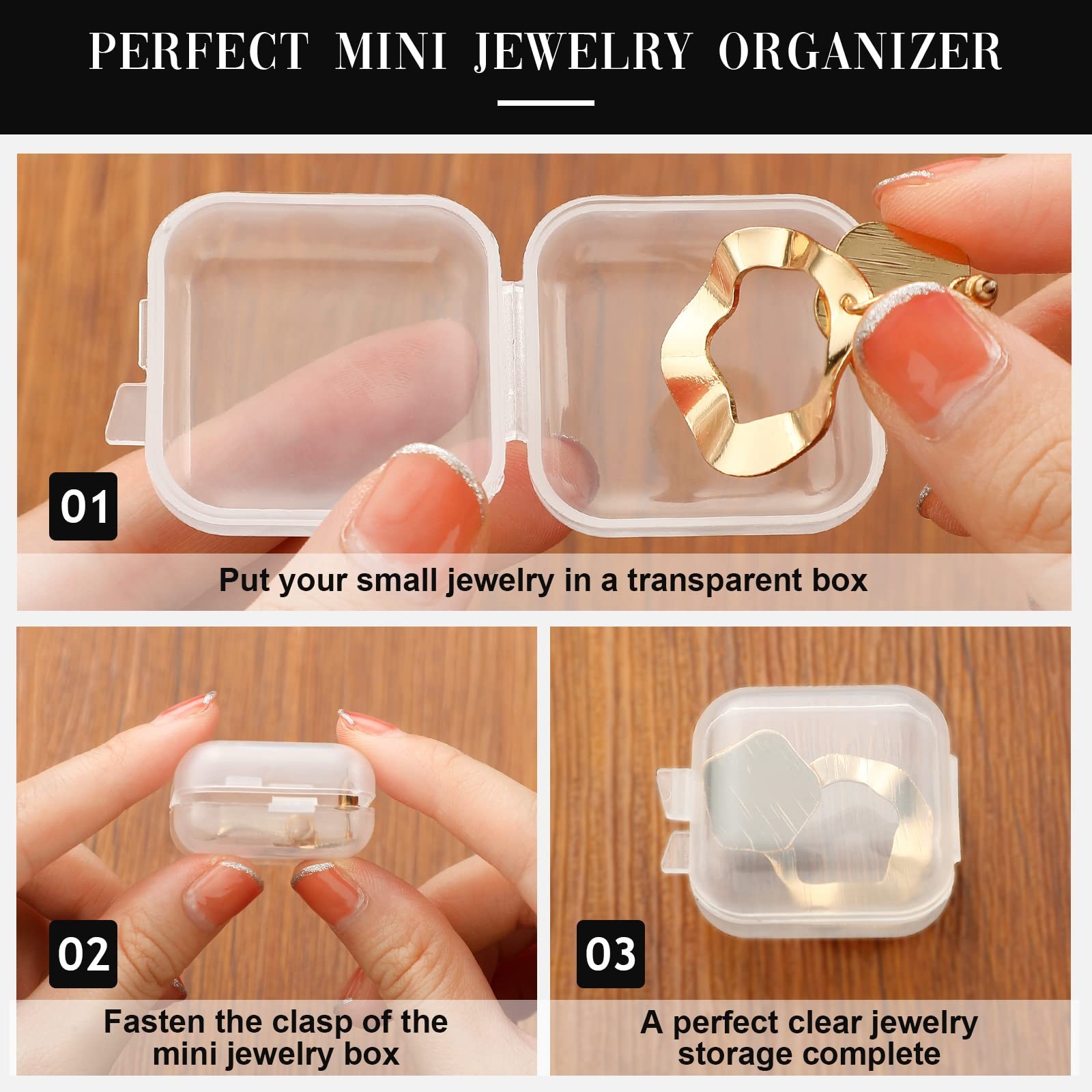 100 Pack Mini Clear Jewelry Box Earring Organizers with Hinged Lid Small Plastic