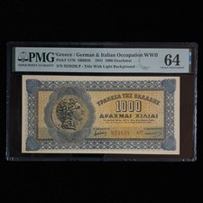 1941 Greece/German & Italian Occupation WWII 1000Drachmai Pick#117b PMG 64UNC 01