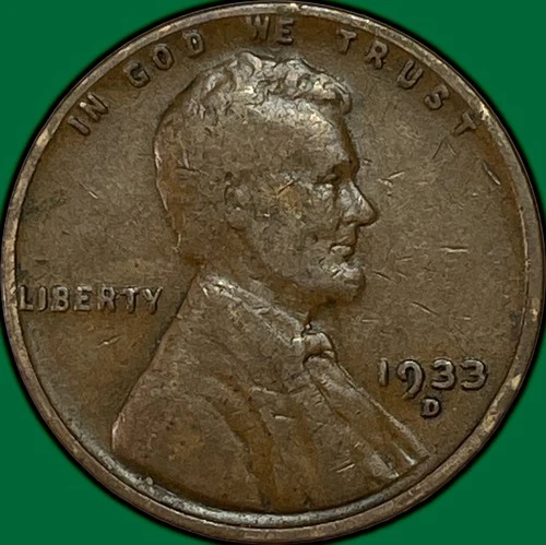 1933-D Lincoln Wheat Cent Fine F Coin #34964