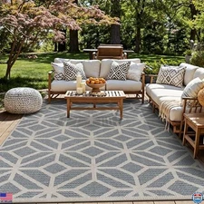 Rugshop 5' x 7' Blue Geometric Area Rug - Indoor/Outdoor, Hose Washable, Easy