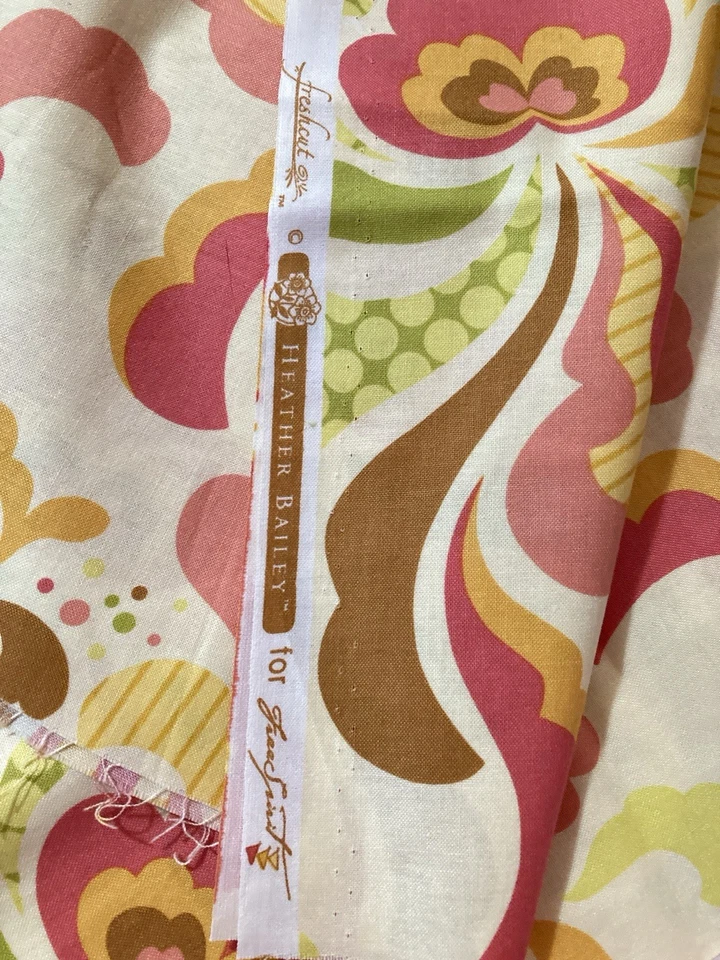 Abstract Fresh Cut Flowers Leaves on Cream Free Spirit Fabric Heather Bailey 13" - Image 3 of 3