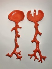 Michael Aram Madhouse Coral Salad Servers 12" Orange Hard Plastic Beach Coastal