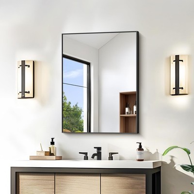 Black Rectangle Mirror 18''x24'', Metal Framed Bathroom Mirror for Over Sink, S...