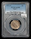 1913-S 5c Indian Head Buffalo Nickel - Type 1 - PCGS AU 58 - SKU-X6996