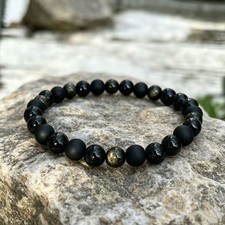 Black Obsidian Tourmaline Onyx Bead Triple Protection Healing Women men Bracelet
