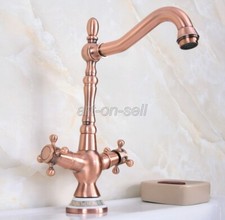 Antique Red Copper Bath/Kitchen Sink Basin Faucet Mixer Tap Chrome Swivel Spout