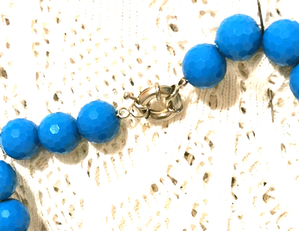 VINTAGE NECKLACE KINGFISHER TURQUOISE FACETED BEADS PAVE SET PENDANT - MERMAID image 12