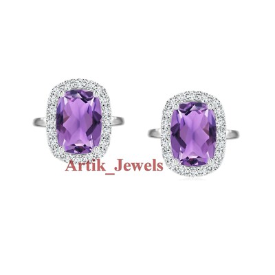 Natürlich Amethyst Edelstein Mit 14K Weiss Gold Versilbert Manschettenknopf #